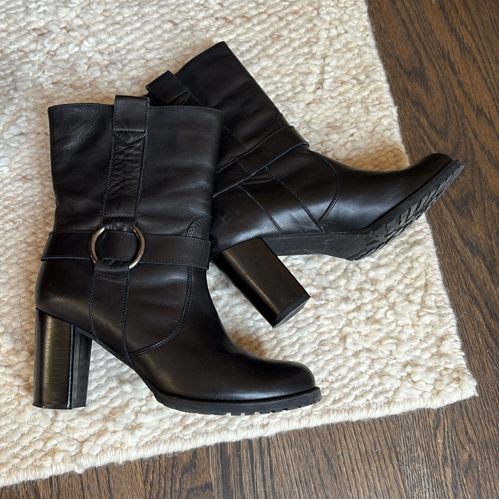 Aldo Black Genuine Leather Heeled Moto Sivills Boots size 39